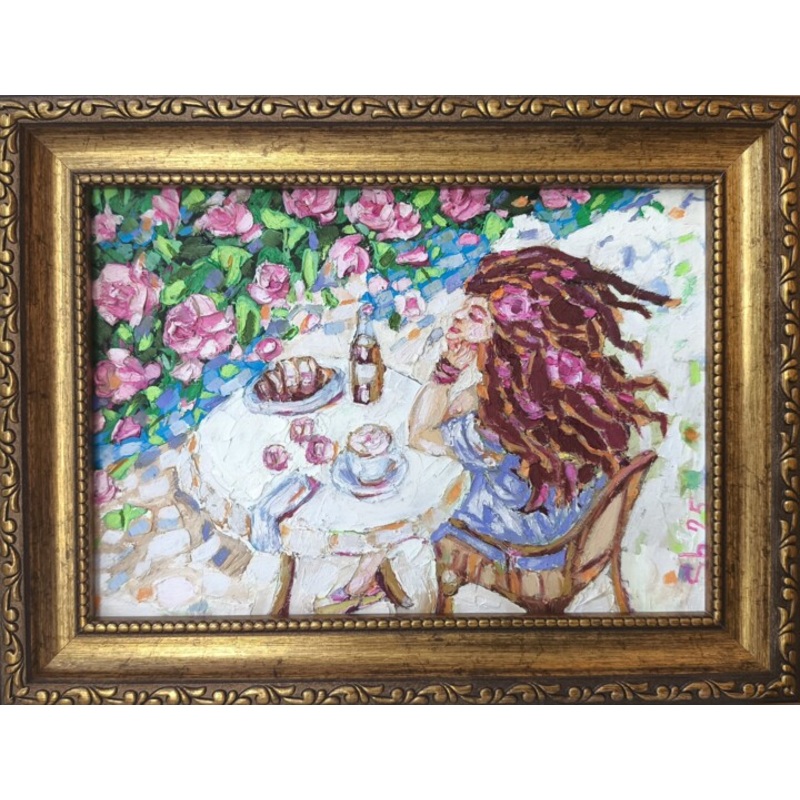 Woman In A Cafe Framed Women In Restaura Painting by Svetlana Sindere | ArtMajeur