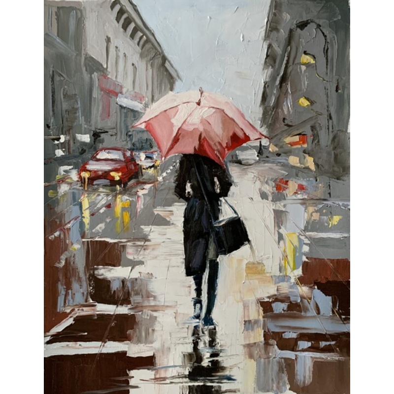 Woman With Umbrella In A Rainy City.#4 Painting by Vita Schagen | ArtMajeur
