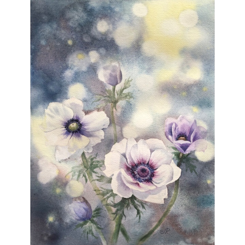 White Anemones Painting by Lolita Ros | ArtMajeur