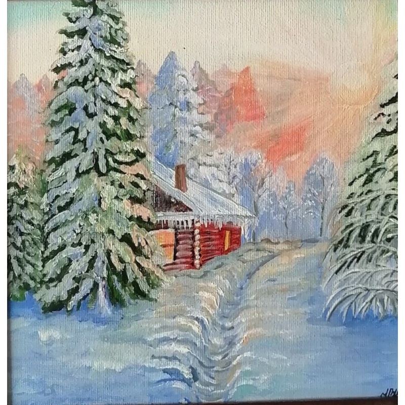 Winter Sunset At The Forest Edge Painting by Nadezhda Nikolaeva | ArtMajeur