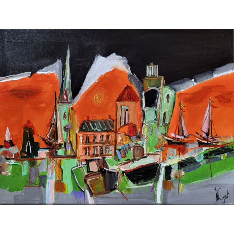 Fjord Laque Orange Painting by Muriel Cayet | ArtMajeur