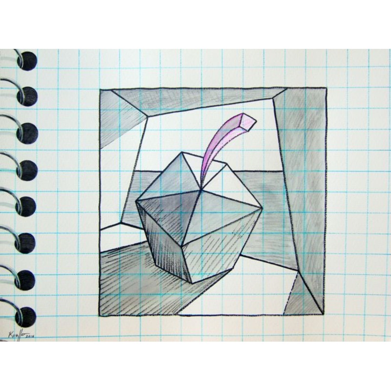 Apple Cubist Drawing Painting by Miguel Esquivel Kuello | ArtMajeur