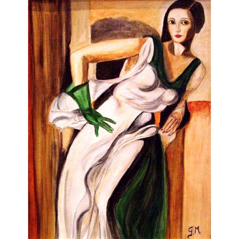 Dame-Au-Gant-Vert-Hommage-A-Tamara-De-Le Painting by Germaine Mauclere | ArtMajeur