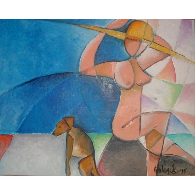 La Femme Au Chapeau Jaune Et Son Chien . Painting by Marc Walencik | ArtMajeur