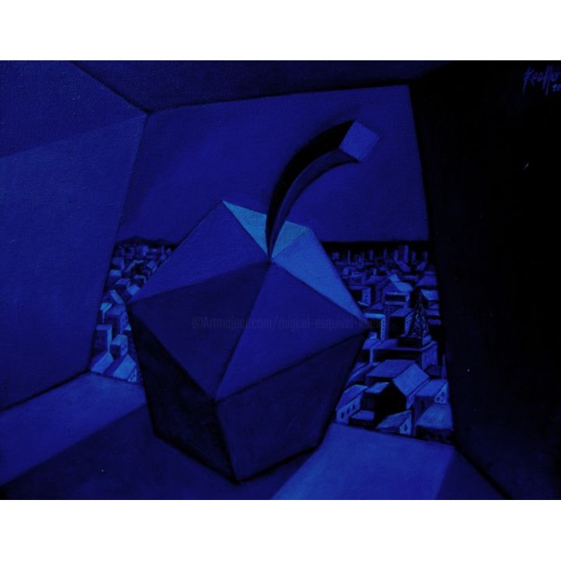 Apple And Blue Night Painting by Miguel Esquivel Kuello | ArtMajeur