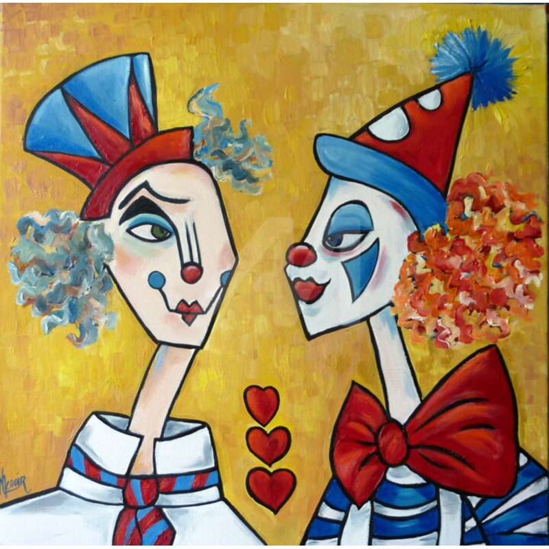 Clowns Amoureux Ou Le Portrait D’un Coup Painting by Manule Lenoir | ArtMajeur