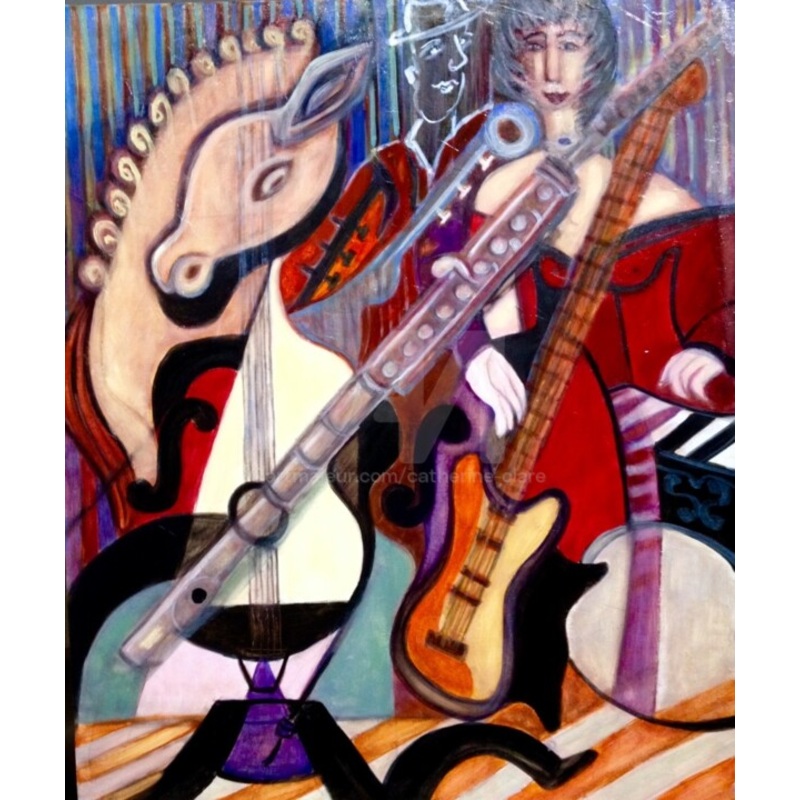 Improvisation Jazz 54X65 Painting by Catherine Clare | ArtMajeur