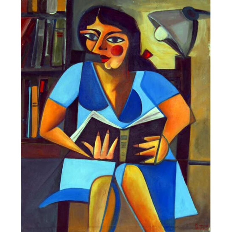 La Robe Bleu Painting by Hind Elamaoui | ArtMajeur