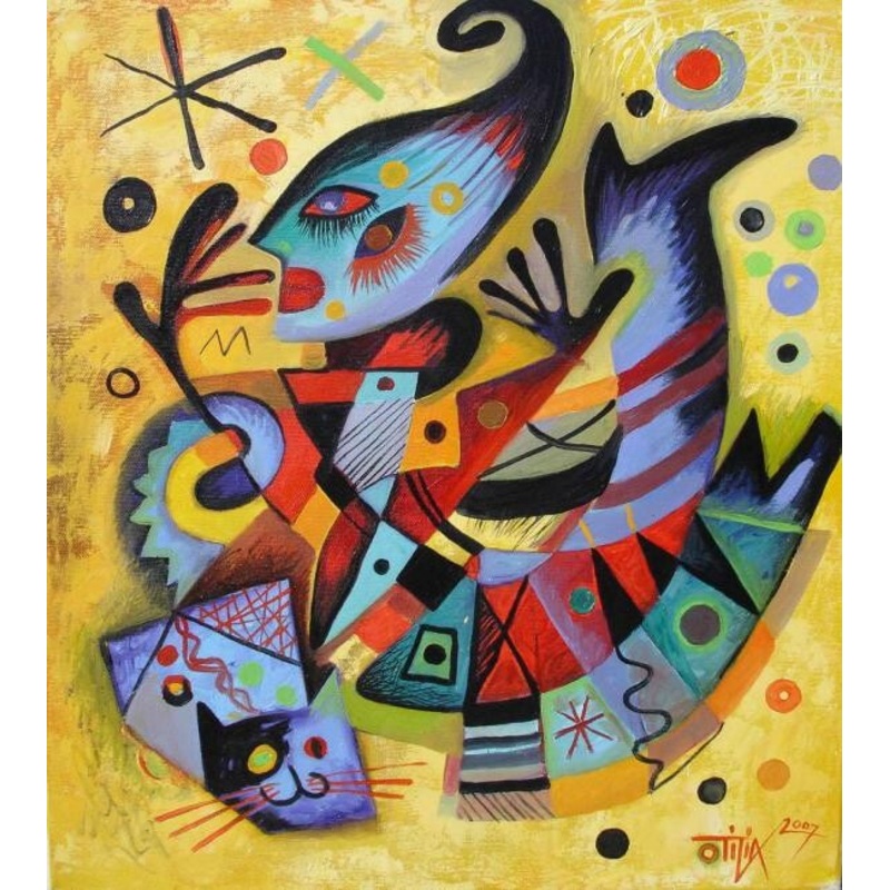 Lady With Her Cat Painting by Kaola Oty | ArtMajeur