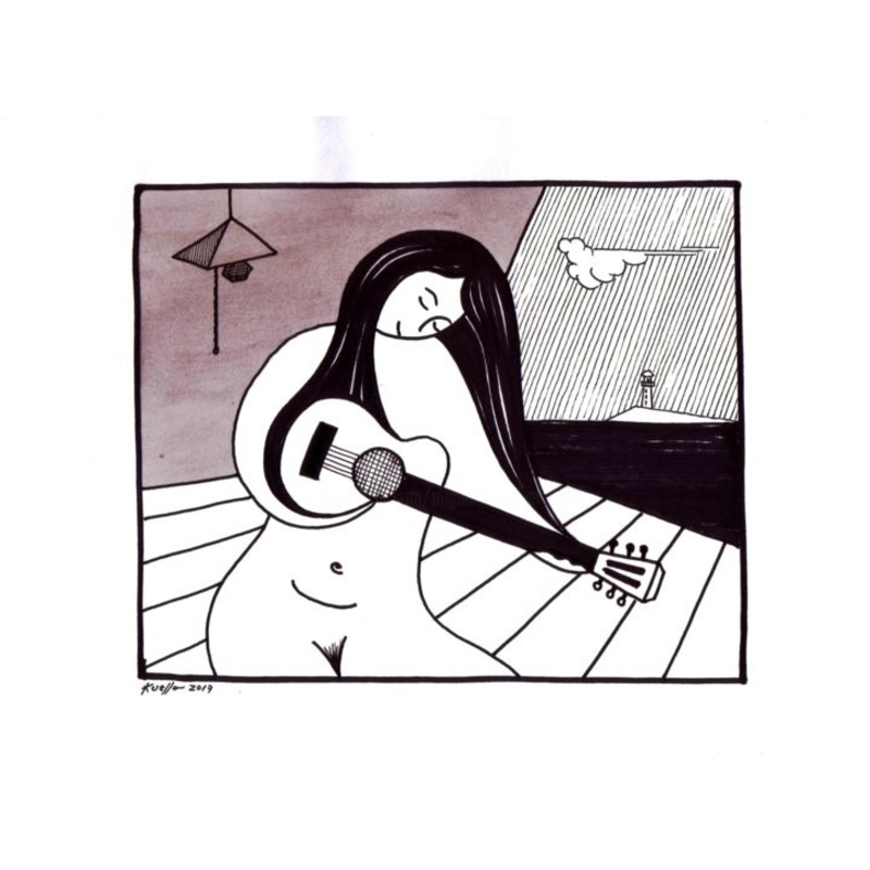 Sea Girl & Guitar 1/3 Drawing by Miguel Esquivel Kuello | ArtMajeur