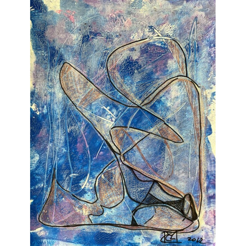 &6Y3 / Blue Abstract Drawing – {M} Drawing by Leni Smoragdova | ArtMajeur