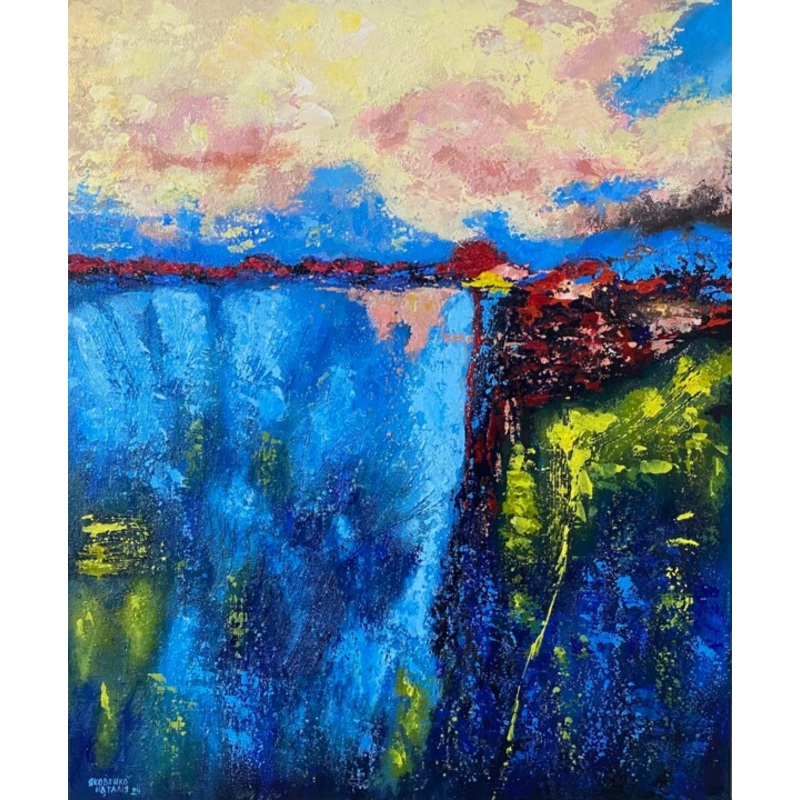 Waterfall-Original Acrylic Abstract Land Painting by Nataliia Yakovenko | ArtMajeur