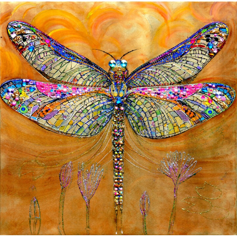 Mosaic Flight Of The Golden Dragonfly Painting by Olena Rudnieva (RUDNIVA) | ArtMajeur